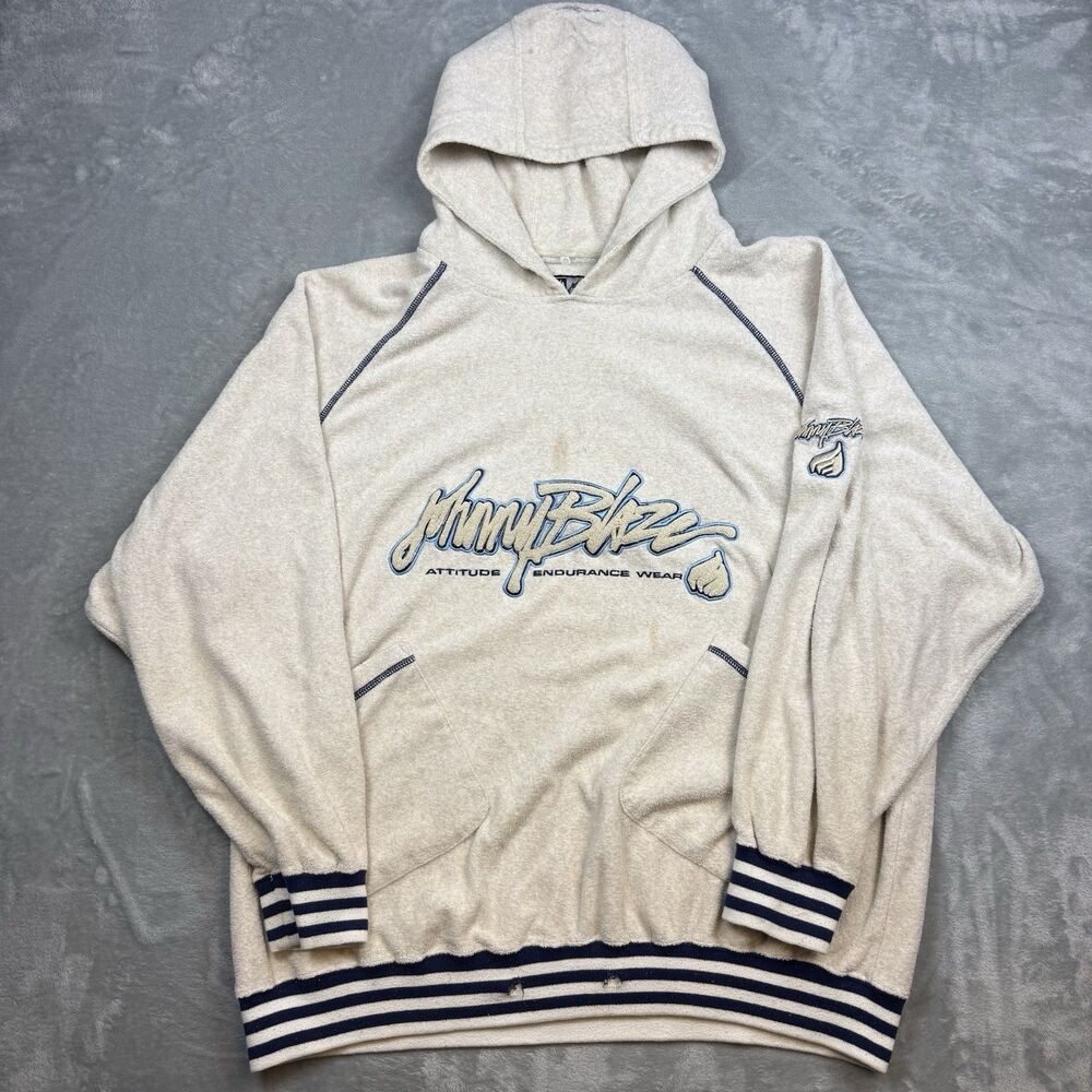 Vintage 90s Johnny Blaze Hoodie XXL Boxing Gel Print Hip Hop Wu-Tang Cream